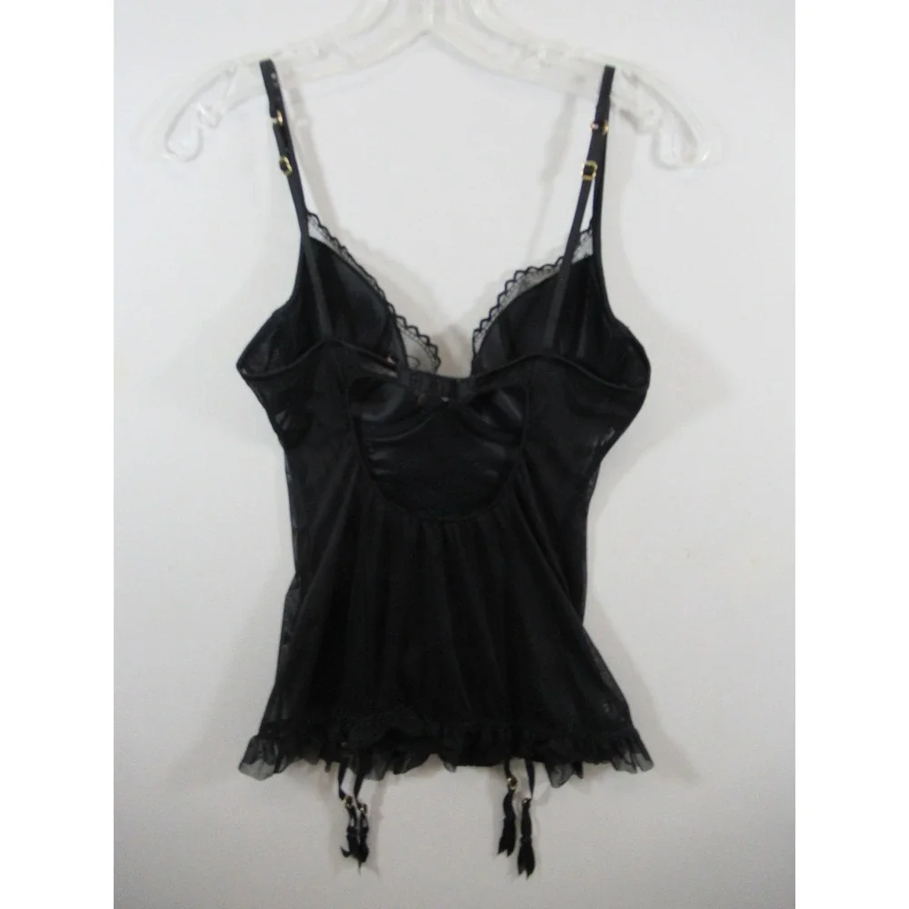Victoria's Secret Merrywidow Slip with Garters 36C Black Open Bottom Very Sexy